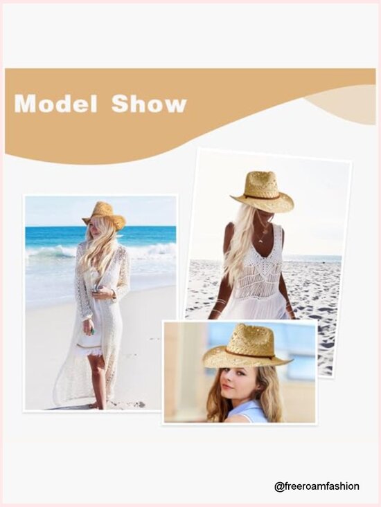 Sparkly Straw Cowboy Hat with Wide Brim, Foldable Sun Hat for Outdoor main image 4